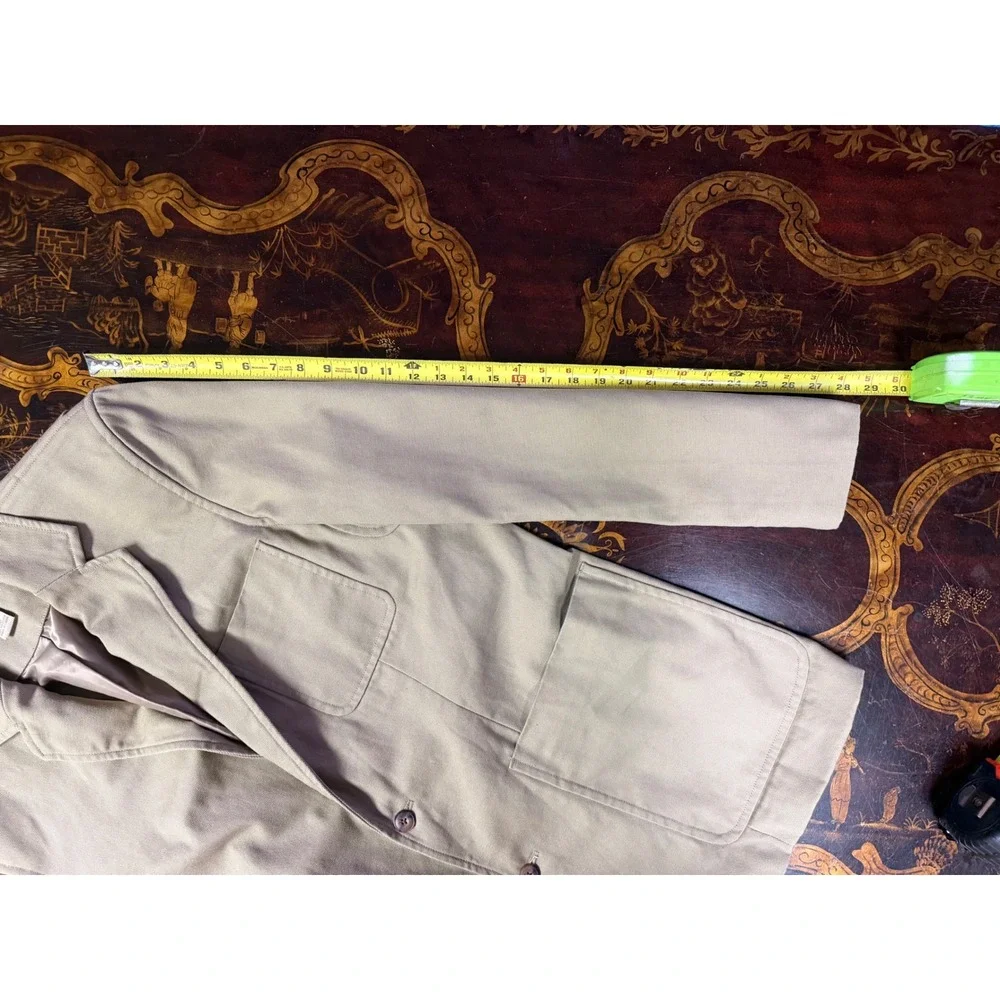 Duluth Trading Mens Fire Hose Presentation Jacket Khaki Canvas Blazer Utility LT